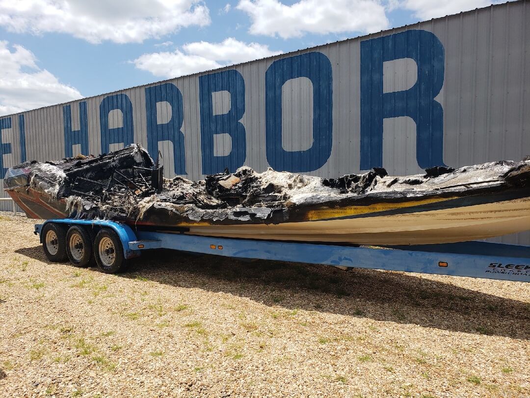 Melted Fiberglass And The Charred Remains Of Boat That Burned At 59 Mile Marker